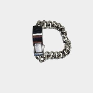 Swank Womens Silver Tone Curb Chain Bracelet Watch Rectangular Case Minimalist